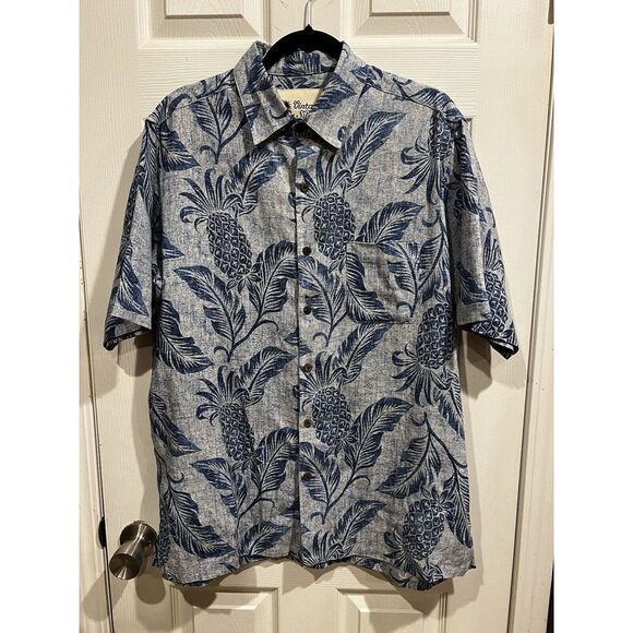 Vintage Silk‎ Men's Short Sleeved Hawaiian Shirt, Blue/White Large - Picture 1 of 4